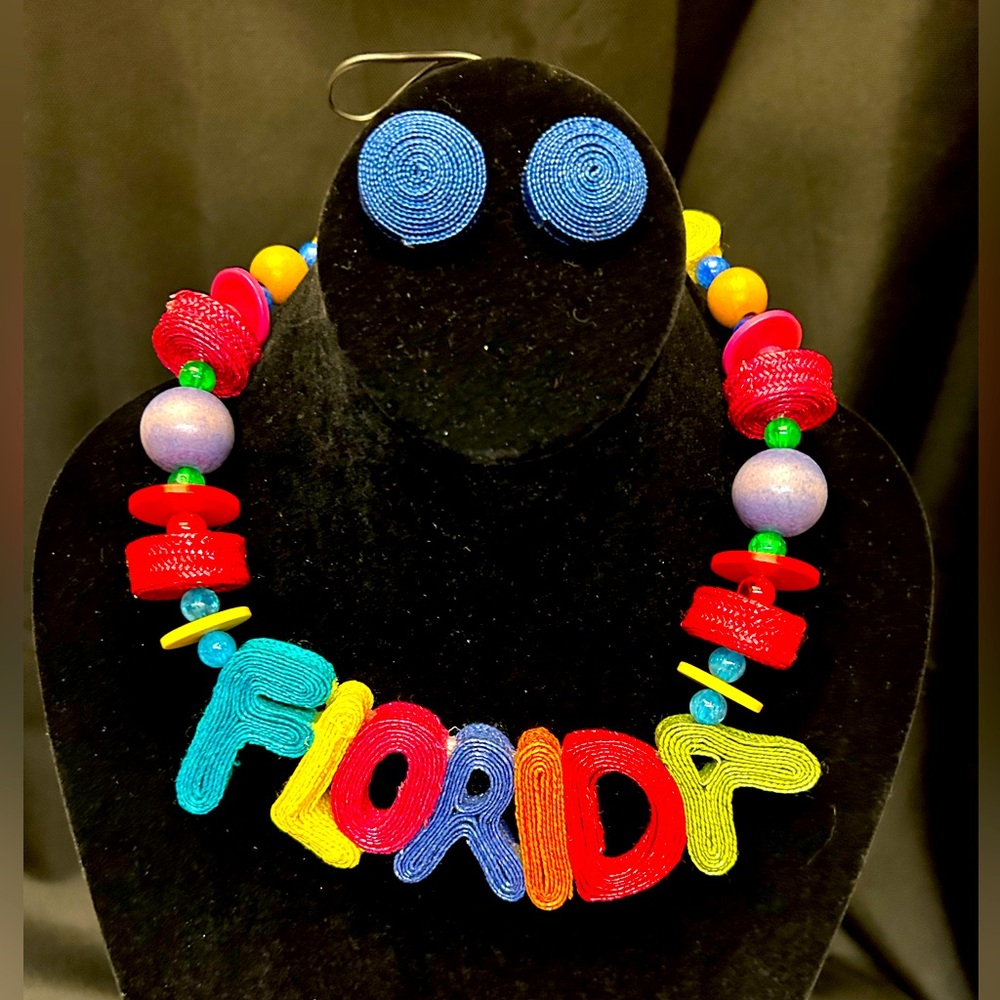 Unique handmade colorful Florida necklace and earrings set